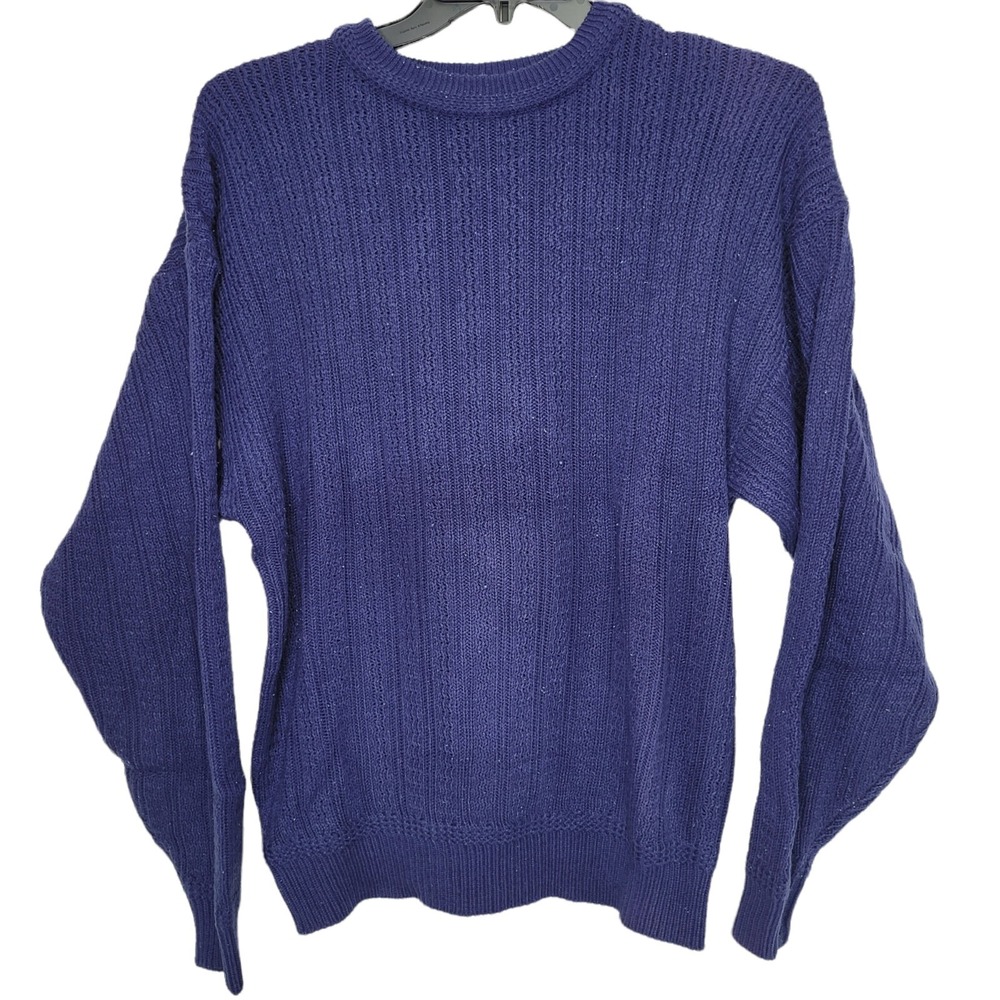 Vintage 90s Todays News Sweater Adult XL Pullover Purplish Blue‎ Made In Korea